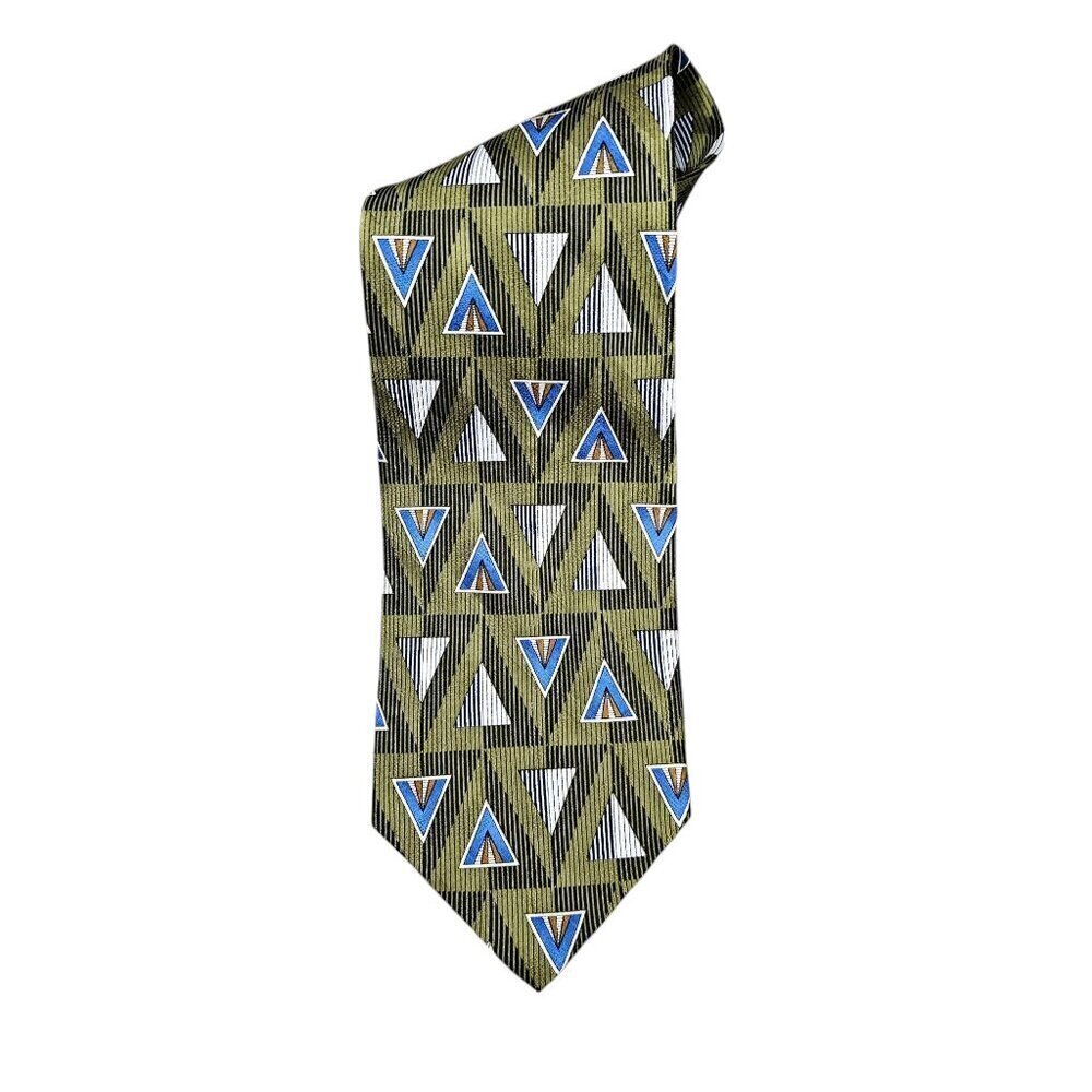 J. David Sarvis New Italy Geometric Long Silk Green Long Vintage Necktie